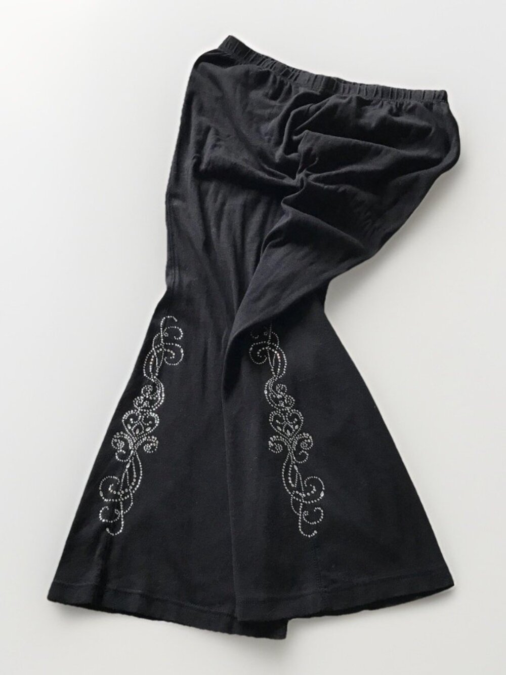 Vintage Kavio! Black Pull-On Pants XL Rhinestone Scroll Detail Stretch